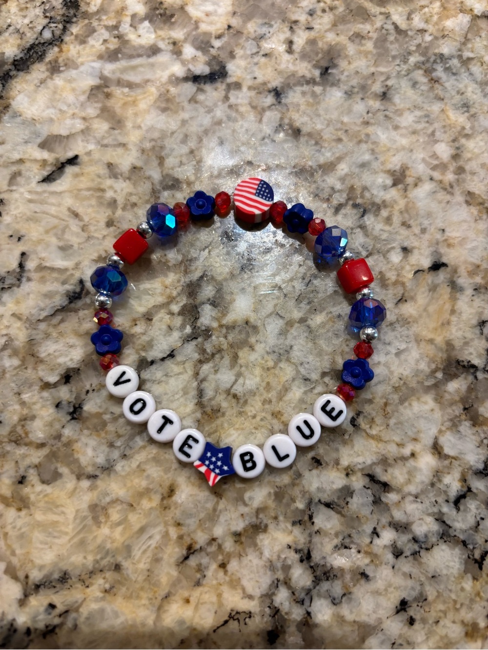 Hand Crafted “VOTE BLUE” Beaded Stretch Bracelet